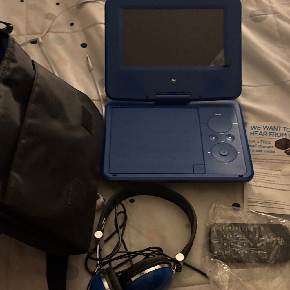 Blue Portable DVD Player with Headphones